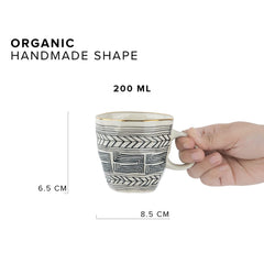 Hand Painted Ceramic Organic Coffee Cup Set Of 6 - 250ml Each, Off White | Medium Cup With Glossy Finish - Stoneware Coffee Cup Set | Ceramic Organic Cup - Microwave Safe & Dishwasher Safe