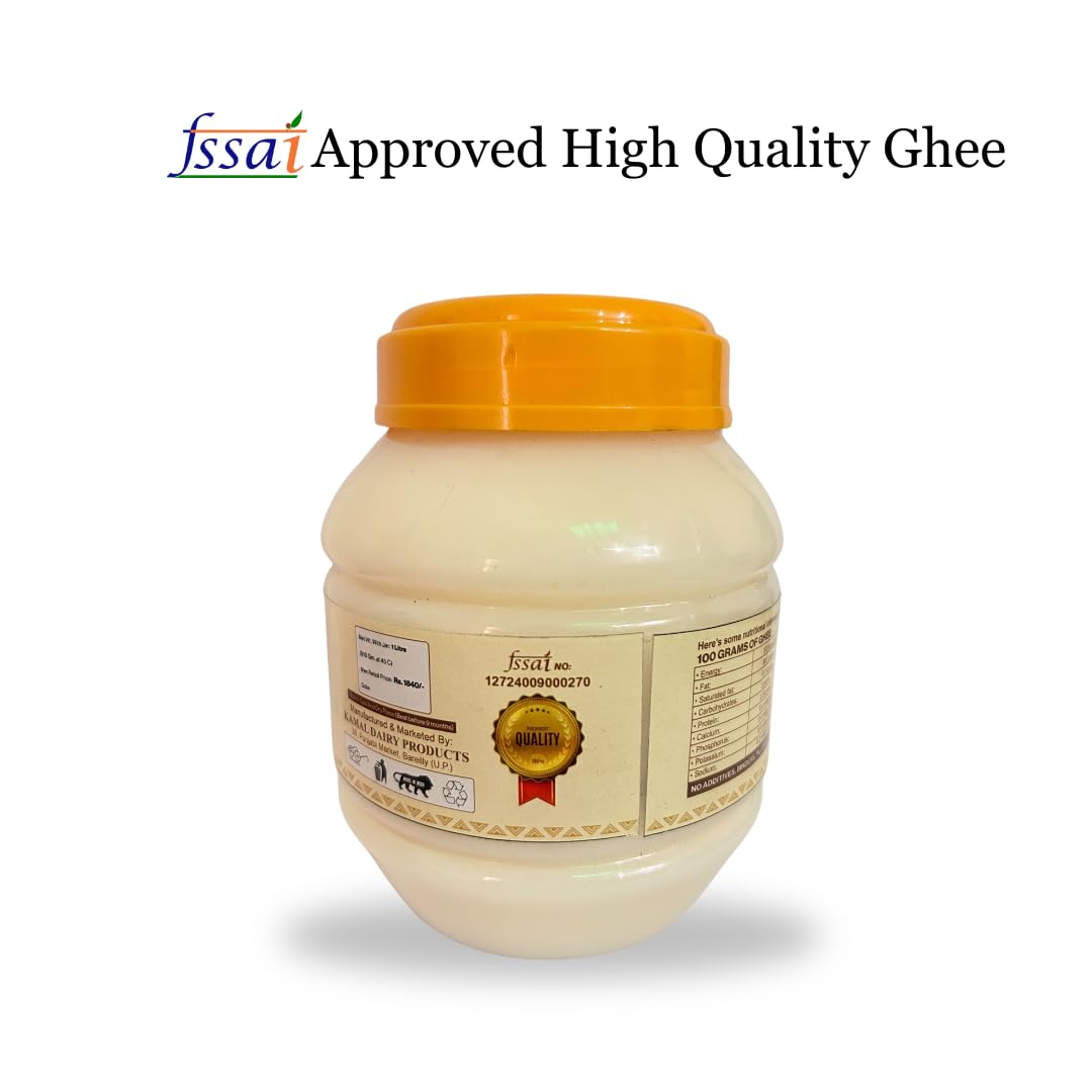 Organic Natural Desi Danedar Ghee By Waves An Flame | Traditional Churned Method Natural & Healthy Pure Desi Ghee | (1 Litr) 33.8 Ounce | Jar Pack