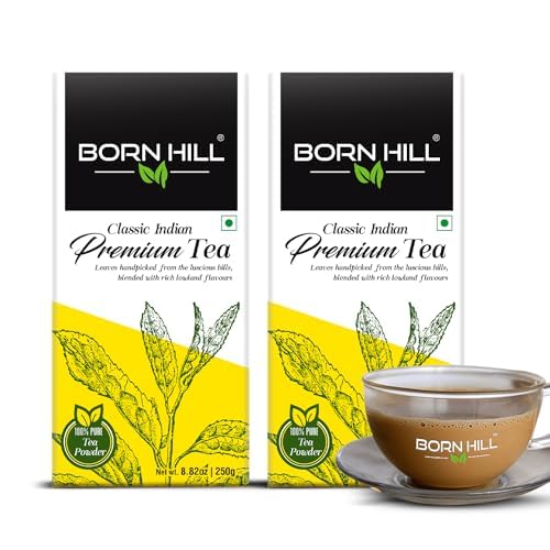 Born Hill Classic Indian Premium Assam Tea Powder - Pack Of 2 X 250gm, 8.8 Ounce Each | 100% Natural, Fresh Blend With No Preservatives Or Colors - Authentic Indian Flavor, Resealable Pack