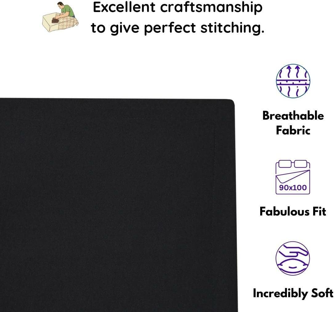 Microfiber Double Bed Bedsheet For Double Bed Sheet King Size With 2 Pillow Covers -100 X 90 Inches, Black | 144 Thread Count Natural Fibers, Comfortable Bedsheet