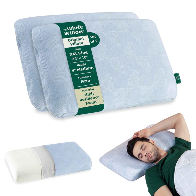 Hard Memory Foam Cervical Pillow For Sleeping, Orthopedic Pillow, Sky-Blue- XXL King Size - 4 Inch | Pillow For Neck & Shoulder Pain Relief, For Back, Side & Stomach Sleepers - Set Of 2