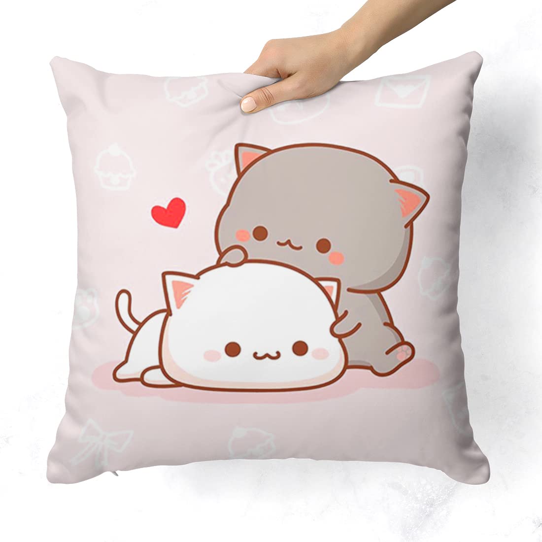 Satin Peach & Goma Mochi Cat Pillow Cushion, Keychain With Card, White Color | Peach Goma Pillow, For Boyfriend, Valentines Gift For Girlfriend, Pillow For Couple, Model No - Combo 01