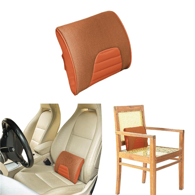 Memory Foam Pillow, Travel Lumbar Back Support Chair Cushion Pillow, Tan - 11 L X 9 W X 2 H Inch | For Car, Airplane, Long Drive - Soft Pillow, Washable Outer Cover, Comfortable Pillow