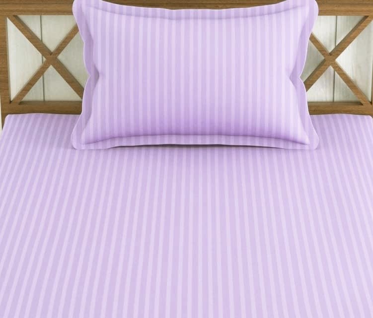 Elastic Fitted Cotton Single Bedsheet With One Matching Pillow Covers - 36 X 75 Inches, Purple | Soft Touch, Comfortable & Breathable