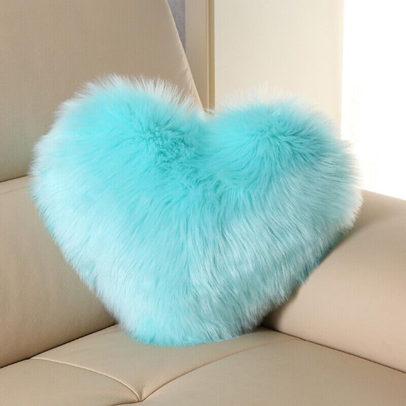 Luxury Soft Fur Love Heart Shape Cushion Pillow, For Valentine's Day, Aqua | For Couple, Sofa, Car, Decoration, Furniture Cushion, Washable, Super Soft Pillow, Decoration Purpose