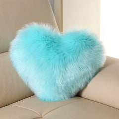 Luxury Soft Fur Love Heart Shape Cushion Pillow, For Valentine's Day, Aqua | For Couple, Sofa, Car, Decoration, Furniture Cushion, Washable, Super Soft Pillow, Decoration Purpose