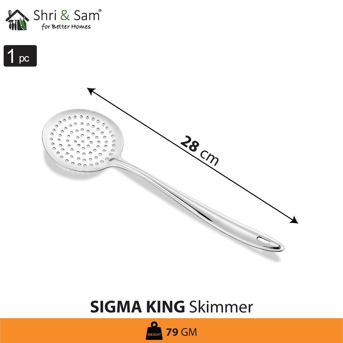 Silver Stainless Steel Sigma King Medium Skimmer, 28 Cm | Stainless Steel Poni - Easy To Clean & Dishwasher Safe