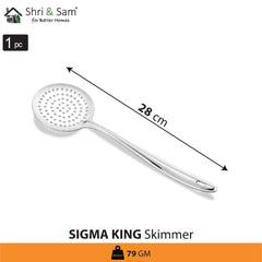 Silver Stainless Steel Sigma King Medium Skimmer, 28 Cm | Stainless Steel Poni - Easy To Clean & Dishwasher Safe