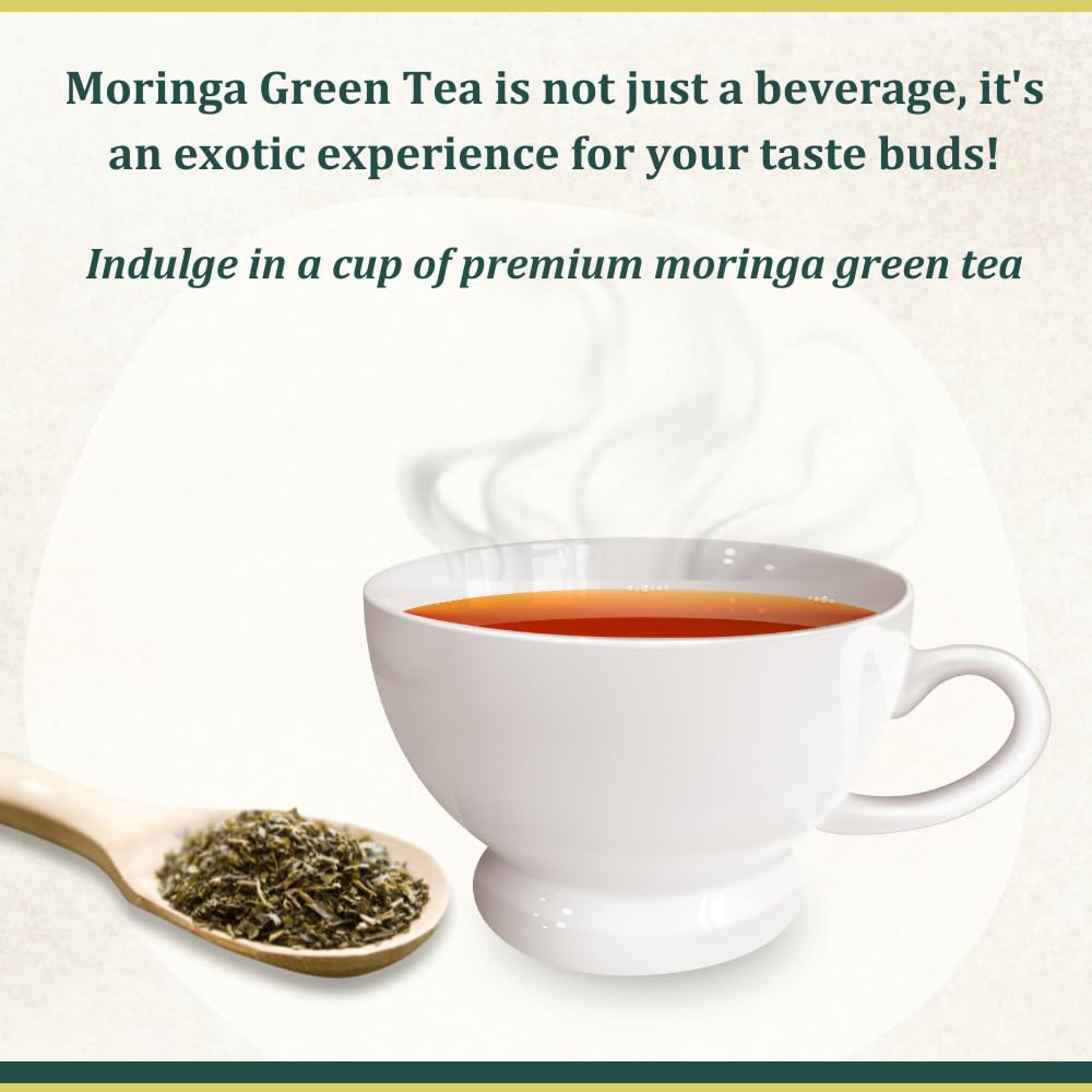 Tea And Twigs Moringa Green Tea - 30gm, 1.05 Ounce, 15 Pyramid Teabags | Wellness Boost, Superfood Medicinal Tea - Caffeine Free