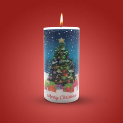 XMAS TREE WITH STAR CANDLE 6 INCH PILLAR CANDLE | CHRISTMAS SANTA CANDLE