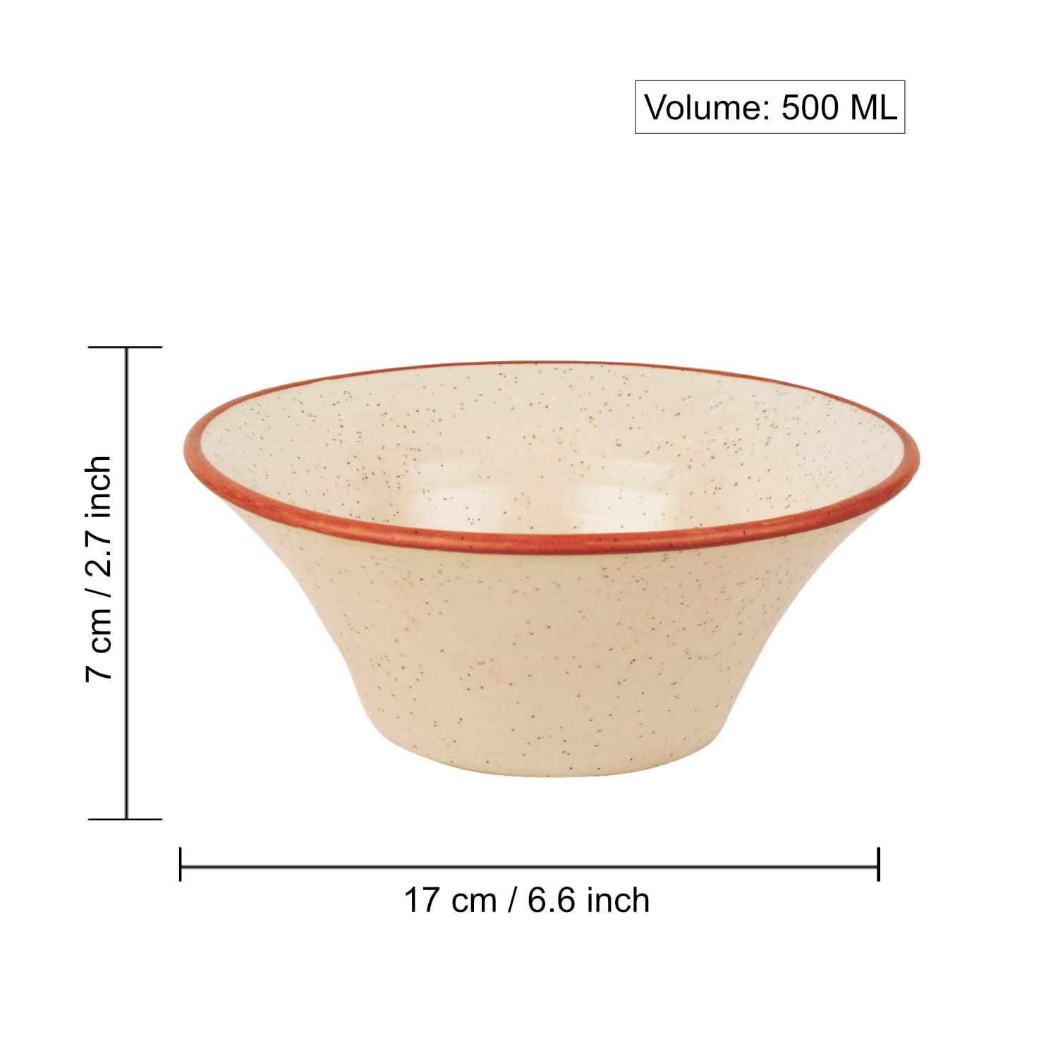 Conical Matte Ceramic Serving Bowl - White & Brown, Diameter - 17 Cm, 500ml | Snack Bowl, Vegetable Serving Bowl - Fiesta Of Hope Collection