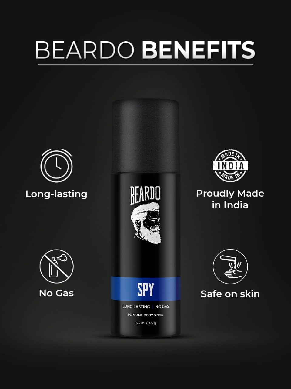 Beardo Spy Long Lasting Perfume Men Body Spray 120ml 4.0 Fl.oz.| Best Suited For Partywear