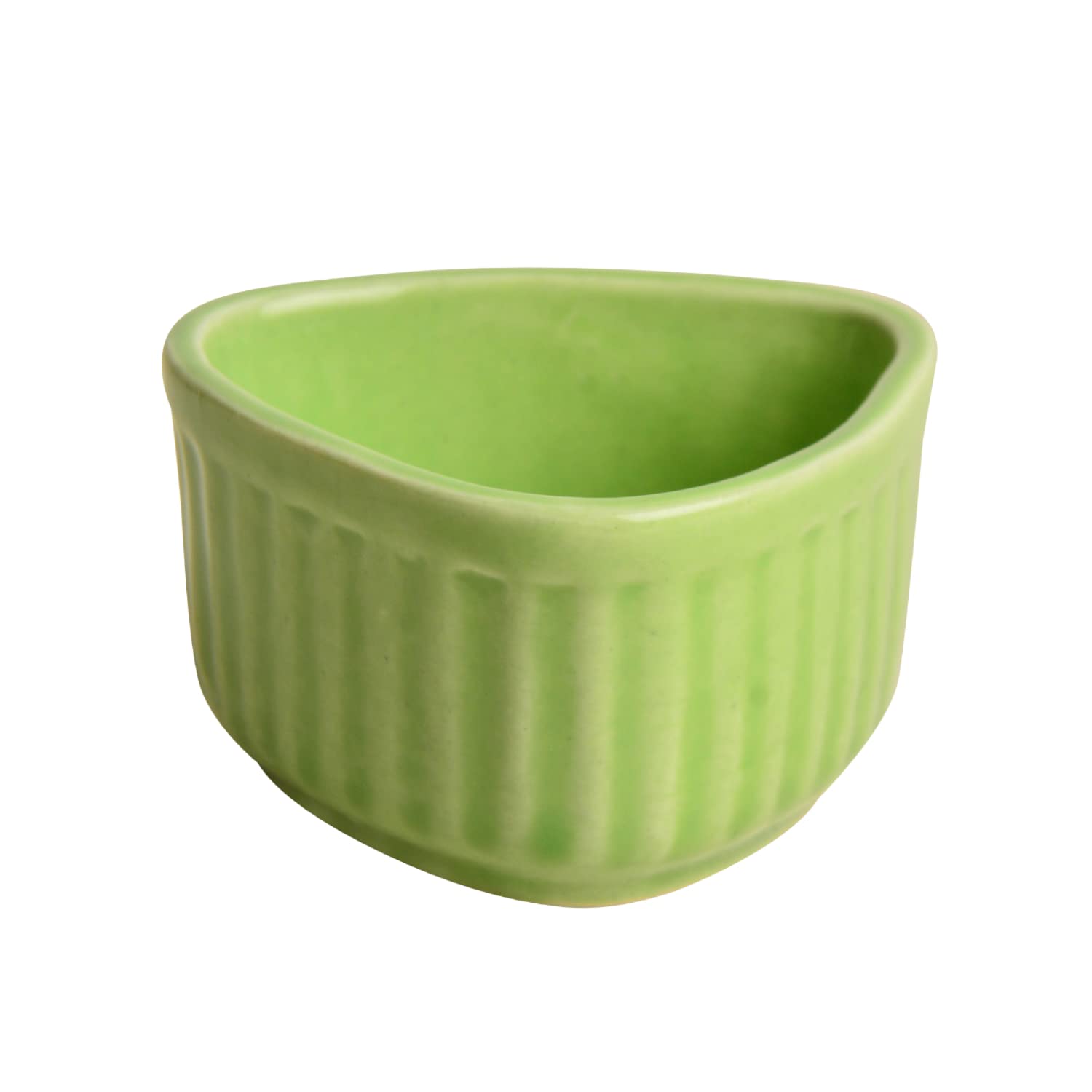 Handcrafted Ceramic Triangular Ribbed Dip Bowls Set Of 4 - Green, 50ml Each | Chutney Bowls - Ketchup Bowls