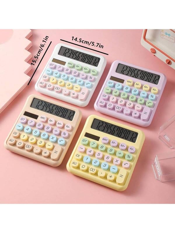 Bluetick Desktop Calculator - 12 Digit Display | Big Buttons | Solar Power | 1 Year Warranty | Aesthetic Candy Color (Purple)