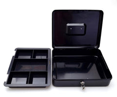 Big Size Cash Box With Key Money Tray & Lock, Money Box With Cash Tray 12- Inch, Size-30 X 22 X 9 Cm, Colour - Black, Material - Metal
