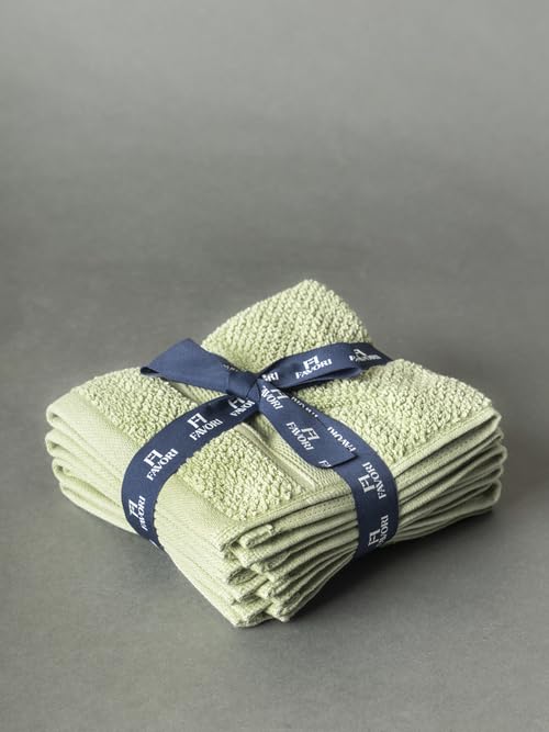 Favori Soft 100% Cotton Face Towel 450 Gsm | Terry Thick Quick Dry & Skin-Friendly Wash Cloth For Men & Women (Sage Green) - Set Of 4