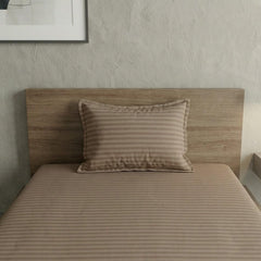 Cotton Beige Striped Single Bedsheet With 1 Pillow Cover - 55 X 90 Inches | Long-Lasting Color Comfortable Fabric Bedsheet