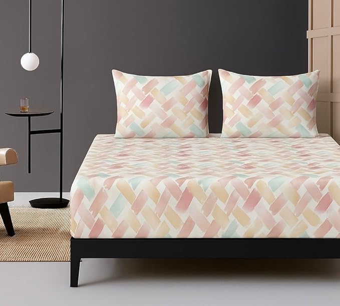1 Bedsheet For Double Bed With 2 Pillow Covers - 90 X 100 Inches, Multicolor | Premium Cotton Material Double Bedsheet Queen Size | Skin Friendly & Long Lasting