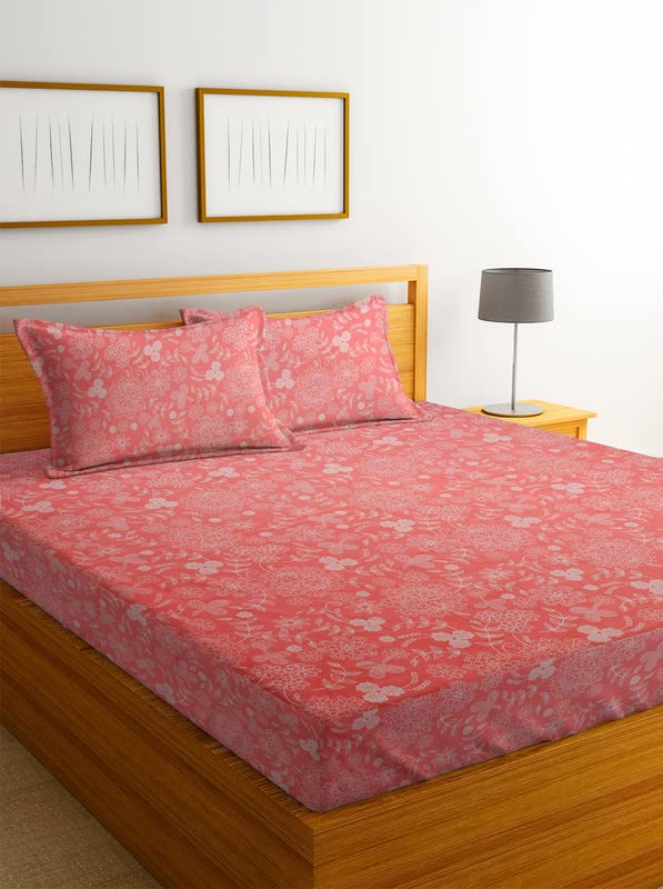 Designer Printed Double Bedsheet With 2 Pillow Covers - 82 X 85 Inches, Pink | Light Weight & Breathable, All Season Comfort Double Bedsheet