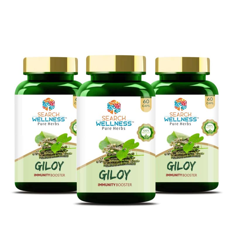 Search Wellness Ayurvedic Giloy Guduchi, Herbal Giloy Ghanvati For Blood Purification, Detoxifies The Body, Enhances Strength & Stamina, Immunity Booster | 60 Capsules 100gm 0.2lbs Each Pack Of 3