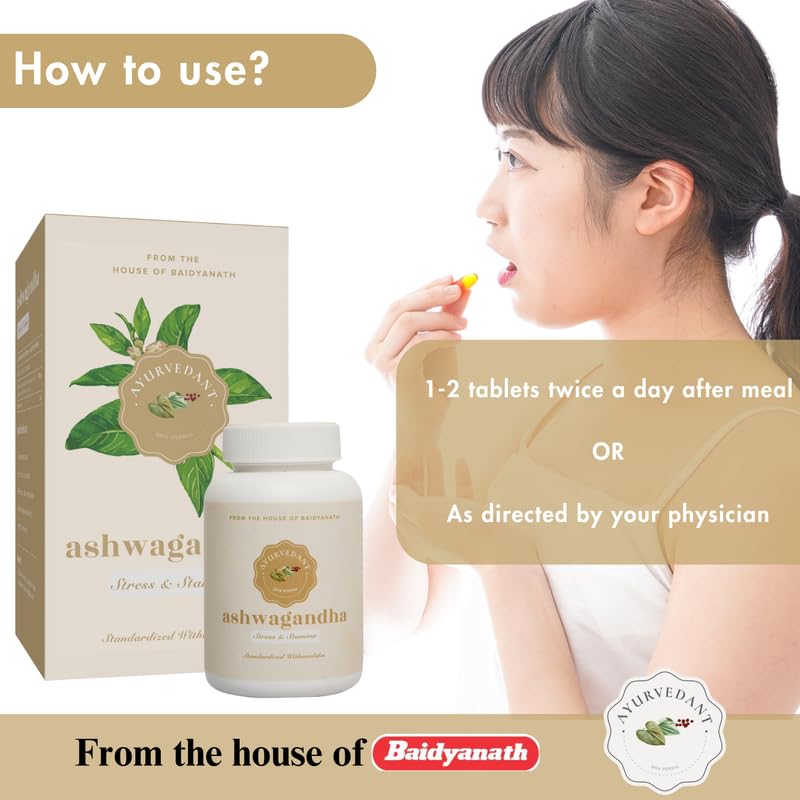 Baidyanath Jhansi Ayurvedant Ashwagandha For Control Stress, Improves Vitality & Muscle Strength | 60 Tablets 100gm 0.2lbs