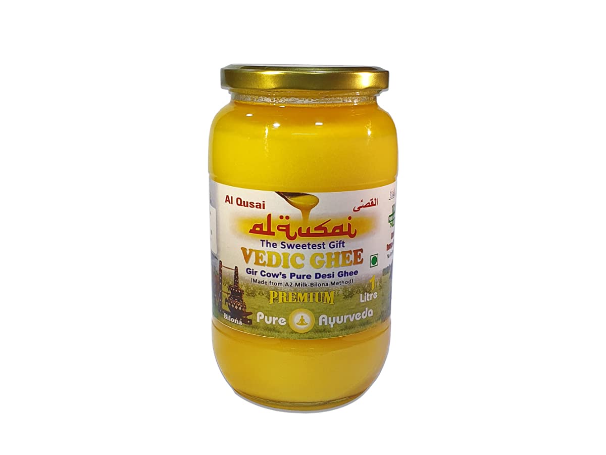 100% Pure Gir Cow'S Pure Desi Ghee By Al Qusai | Good Source Of Energy & Nutrients Healthy Desi Ghee Perfect For Baking | (1 Litr) 33.8 Ounce | Jar Pack