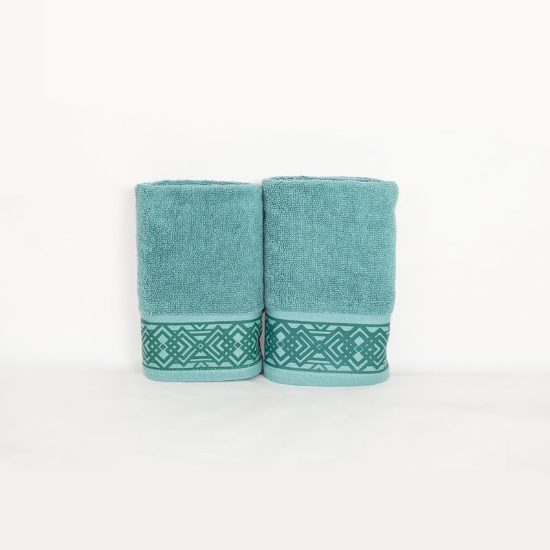 Rangoli 100% Cotton Fibre 2 Hand Towels 400 Gsm | Highly Durable & Absorbent Towel | Skin-Friendly & Quick Drying Luxury Towels (Blue) - Pack Of 2