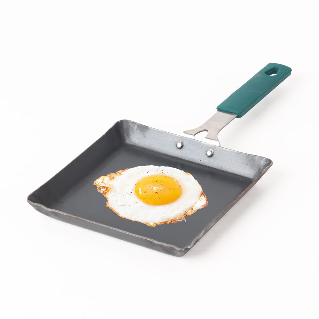 Pre-Seasoned Iron Square Omlette Tawa With Bakelite Handle - Very Small, 14cm, 5.5 Inch, 0.35 Kg | Induction Friendly, Pre-Seasoned Fry Pan, 100% Pure & Toxin-Free, No Chemical Coating