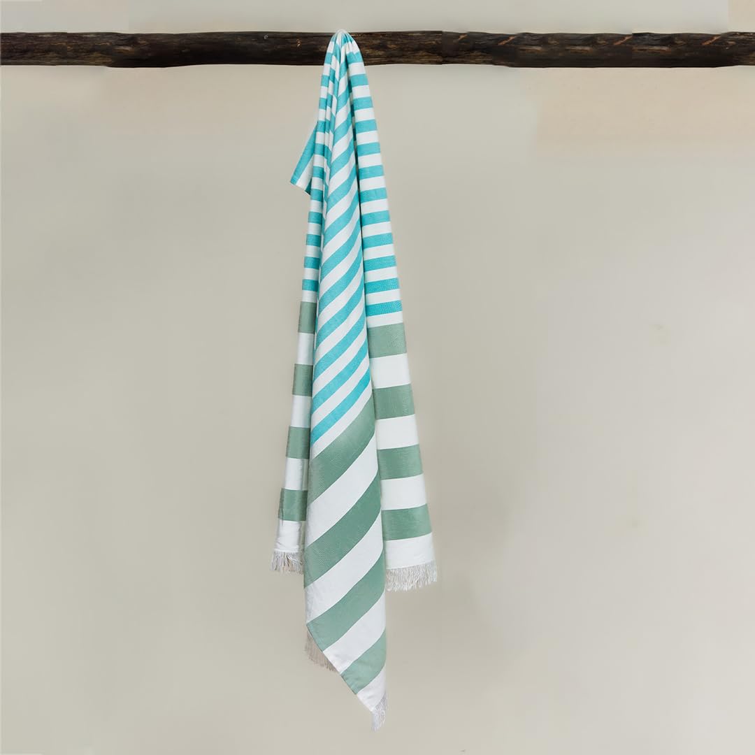 Mush Extra Large Cabana Style Turkish Towel 280 Gsm | 100% Bamboo Bath Towel - Xl Size | Ultra Soft, Feather-Light & Quick Dry Travel Towel For Beach, Pool (Turquoise & Green)