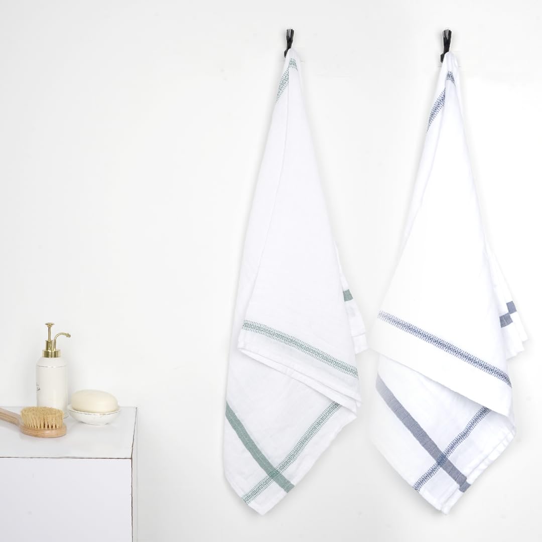 Thirsty Towel By Doctor Towels 600 Gsm | Double Cloth Cotton Bath Towel Quick Dry, Super Soft, High Absorbent | Green - Blue (Pack Of 2)