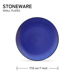 Ceramic Handcrafted Serving Small Plates Set Of 4 - 7.4 Inch, Cobalt-Blue | Hand Painted, Stoneware - Dinnerware | Scratch Resistant, Microwave & Dishwasher Safe