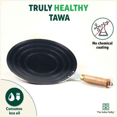 Pre-Seasoned Black Iron Tawa For Dosa, Chapathi With Wooden Handle - 27cm, 10.6 Inch, 0.95 Kg | Gas Stove Friendly, 100% Pure & Toxin-Free, No Chemical Coating