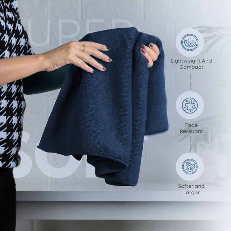 Black Gold The Finer Touch Premium Microfiber Bath Towel 800 Gsm | Ultra Soft & Absorbent Quick Dry Towel Lightweight Microfiber Bath Towel (Navy Blue) - Pack Of 2