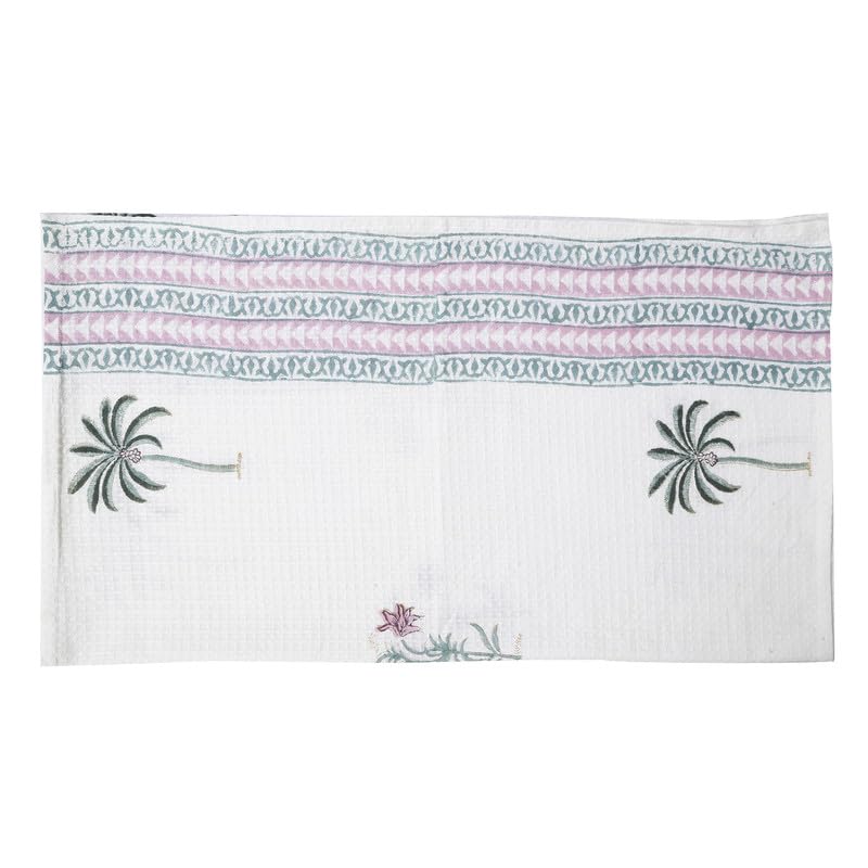 Texstylers 100% Cotton Waffle Weave Bath Towel 600 Gsm | Soft, Quick Dry, Lightweight & Absorbent Large Size Spa Towel For Bathroom, Gym, Travel (Pink Floral) -Pack Of 2
