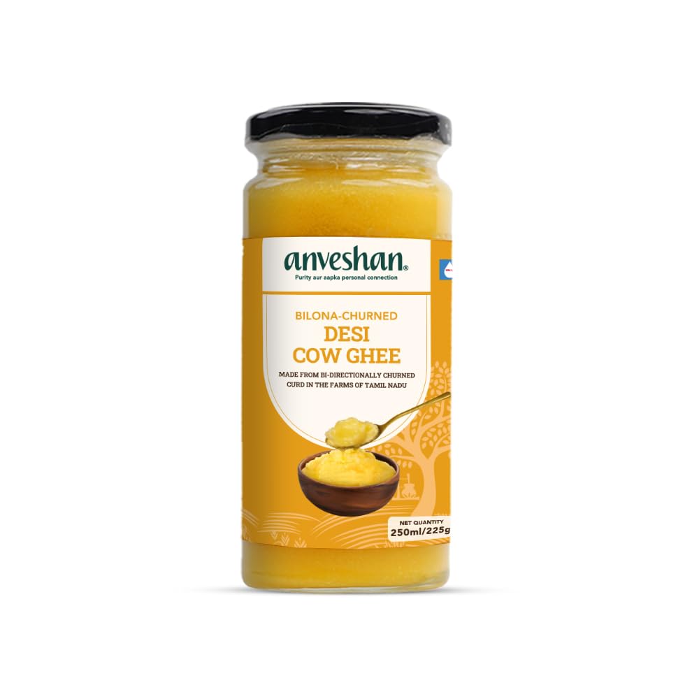 100% Natural Bilona-Churned Desi Cow Ghee By Anveshan | High In Vitamins A, D & Healthy Bilona Method Desi Ghee Improves Hair Health | (250ml) 8.4 Ounce | Jar Pack