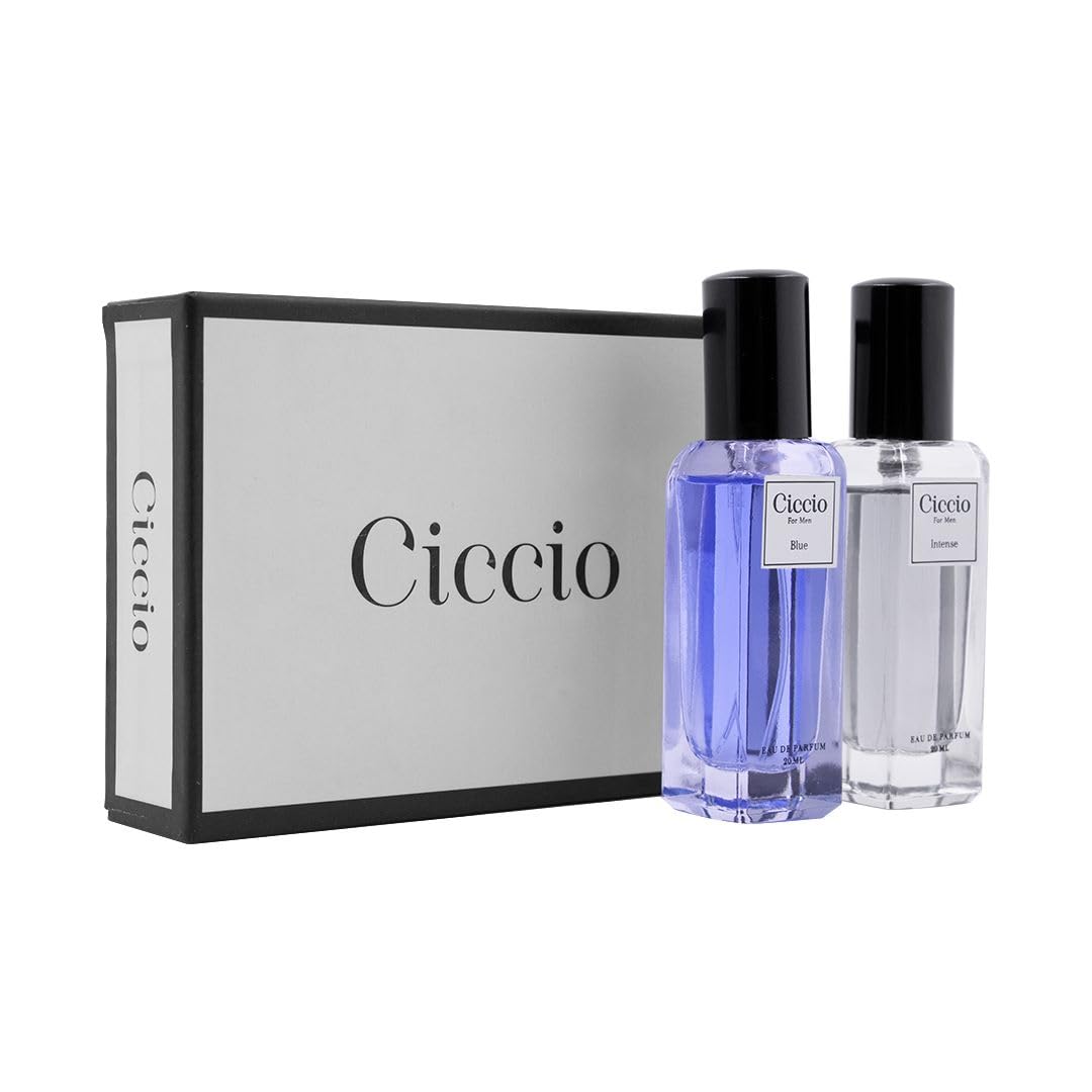 Ciccio Blue + Intense Eau De Parfum For Men 20ml 0.6 Fl.oz. Each Pack Of 2 | Long Lasting Luxury Fragrance