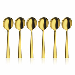 Stainless Steel Lotus Plain Gold PVD Coating Desert Soup Spoon Set Of 6 Pieces | Easy To Clean & Dishwasher Safe