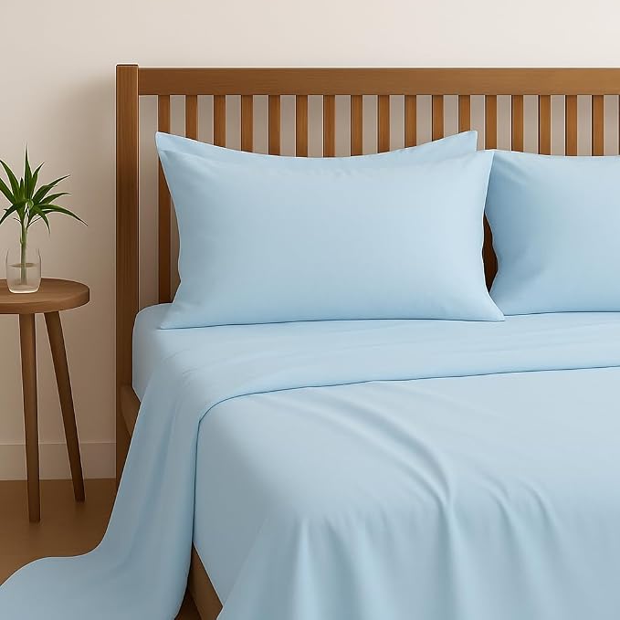 Microfiber Plain Light Blue Bed Sheet Include Pillow Cover, Ultra Soft - 108x108 Inches | Good For Home, Hotel, Villa, Resort & Guest House Bedsheets For King