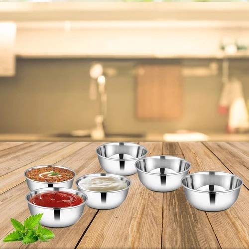 Stainless Steel Shagun High Grade Dessert Bowls Set Of 6 Pieces, Silver - 200ml Each | Easy To Clean & Dishwasher Safe