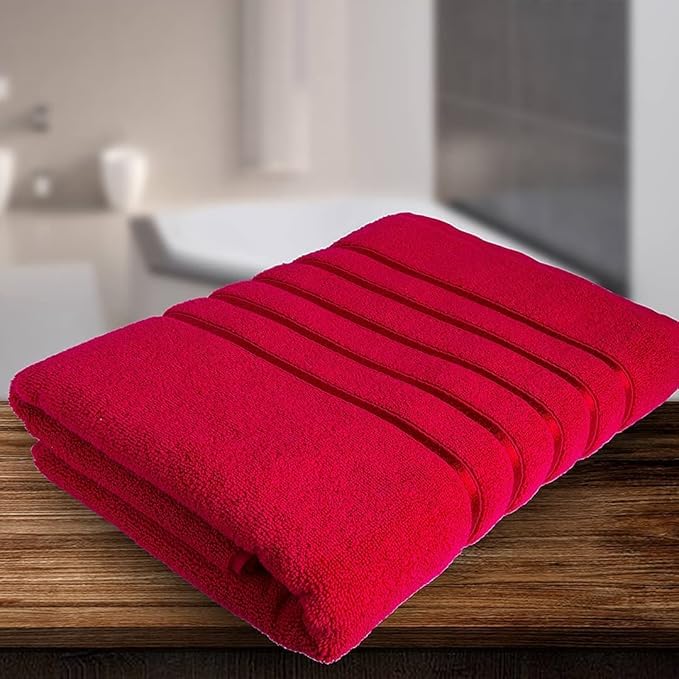 Shree Shyam 100% Cotton Large Size Bath Towels 600 Gsm | Soft, Fluffy & Absorbent Bath Towel (Red)