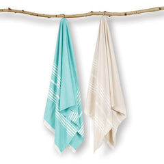 Mush Bamboo Turkish Towel 280 Gsm | 100% Bamboo Ultra Soft, Absorbent & Quick Dry Towel For Bath, Beach, Pool, Travel, Spa And Yoga (Aqua & Beige)