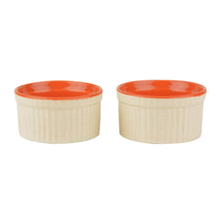 Studio Pottery Ceramic Dessert Dip Bowls Set Of 2 - 150ml Each, White & Orange | Chutney Bowls - Ketchup Bowls