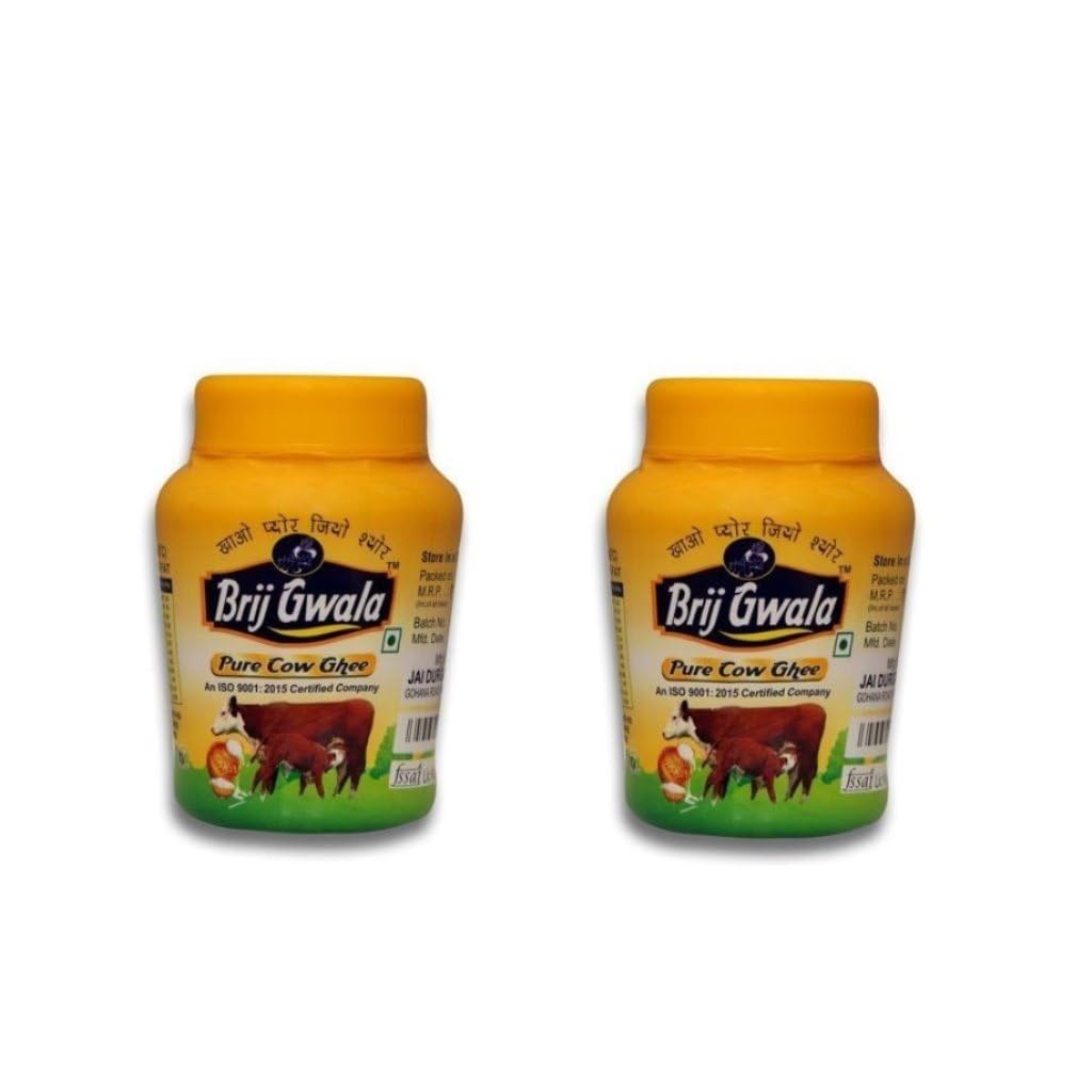 Natural Desi Cow Ghee By Brij Gwala | Good Source Of Energy Healthy & Nutrients Desi Cow Ghee Perfect For Sweets | 1 Litr (500ml * 2) 33.8 Ounce | Jar Pack