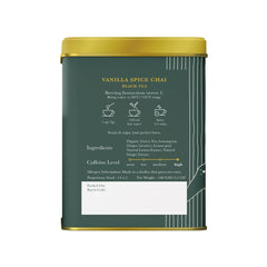 Luxmi Estates Vanilla Spice Chai Black Tea - 100gm Tin, 3.5 Ounce, 50 Cups | USDA Certified Organic Black Tea - Gluten Free, High Caffeine Tea Bags | Darjeeling & Assam Tea From India