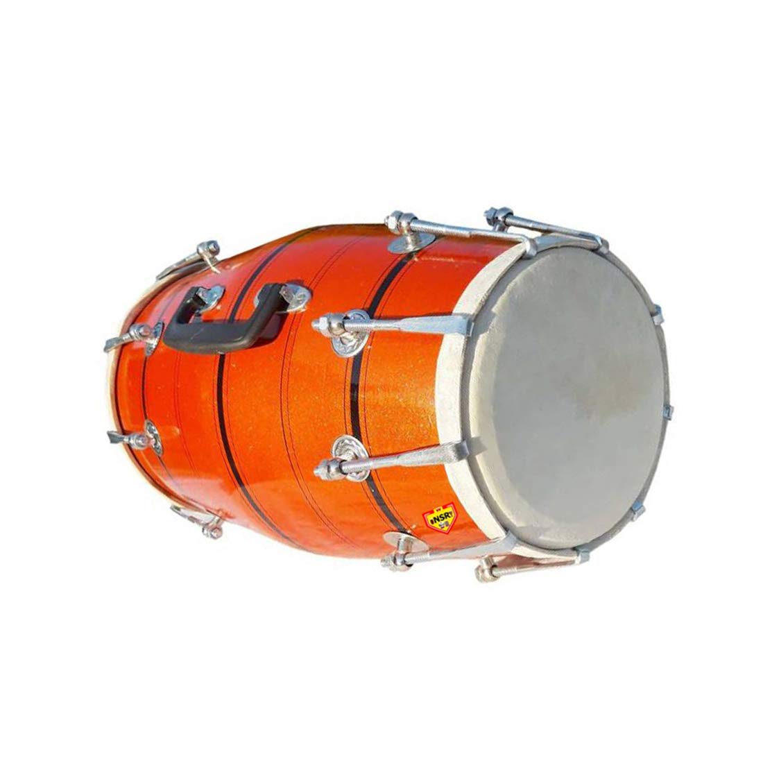 Handmade Wood Professional Dholak Indian Folk Musical Instrument - Orange | Professional Grade Dholak, Made With Thoroughly Dried Mango Wood - Perfectly Symmetric Round Dholak