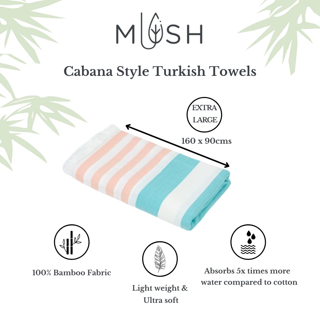 Mush 100% Bamboo Extra Large Bath Towels 700 Gsm | Ultra Soft, Absorbent, Quick Dry Bath Towel For Men & Women (Blue Dark Green & Peach Turquoise)- Pack Of 2