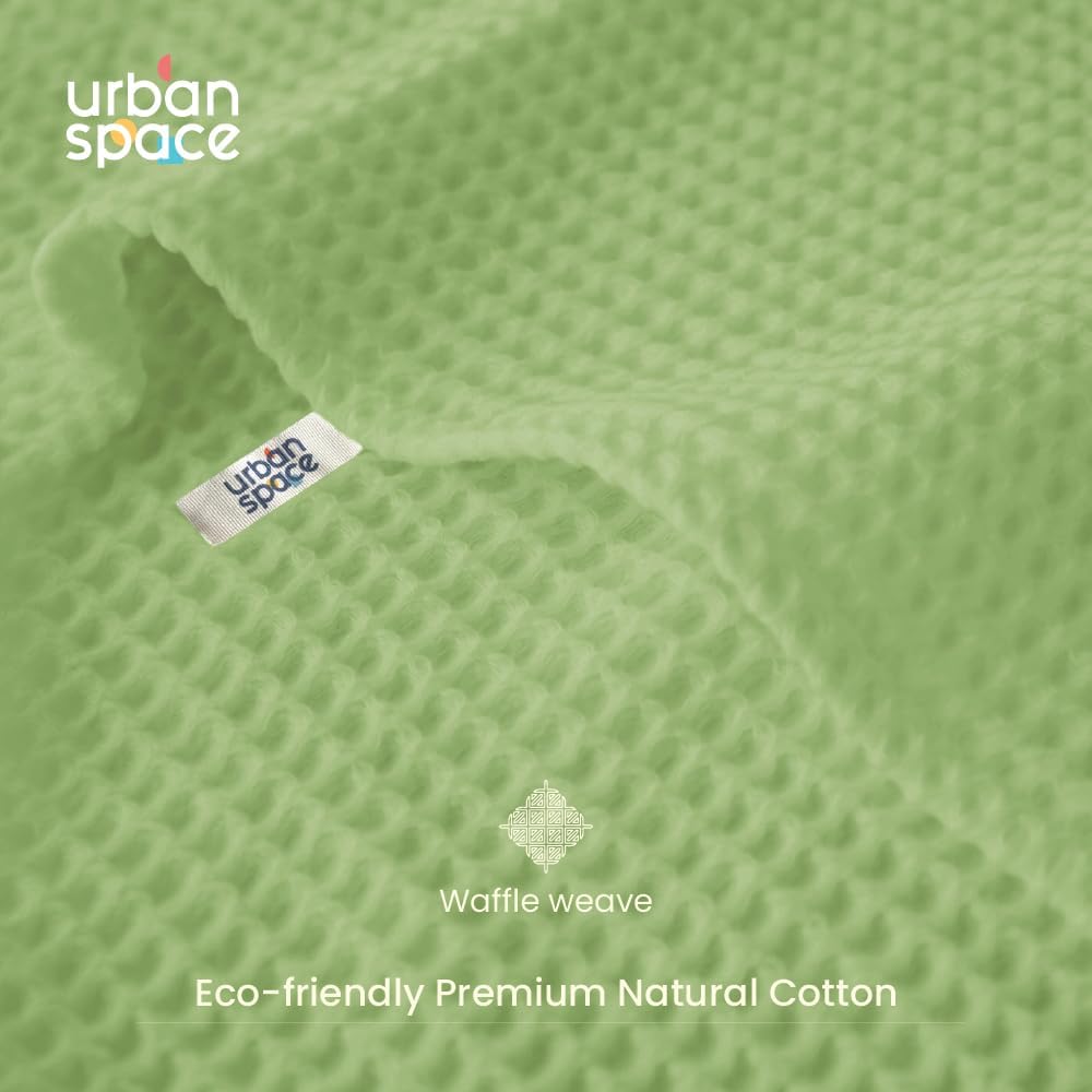 Urban Space 100% Cotton Waffle 2 Bath, 2 Hand & 2 Face Towels 1500 Gsm | Breathable & Absorbent Cotton Fabric Towel (Beige & Sage Green) -Set Of 6