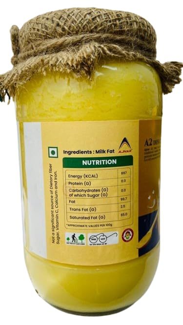 100% Pure A2 Desi Cow Ghee By Ajnar | Rich In Nutrients & Flavor Made From Traditional Bilona Method Desi Ghee Good For Health | (200ml) 6.7 Ounce | Jar Pack