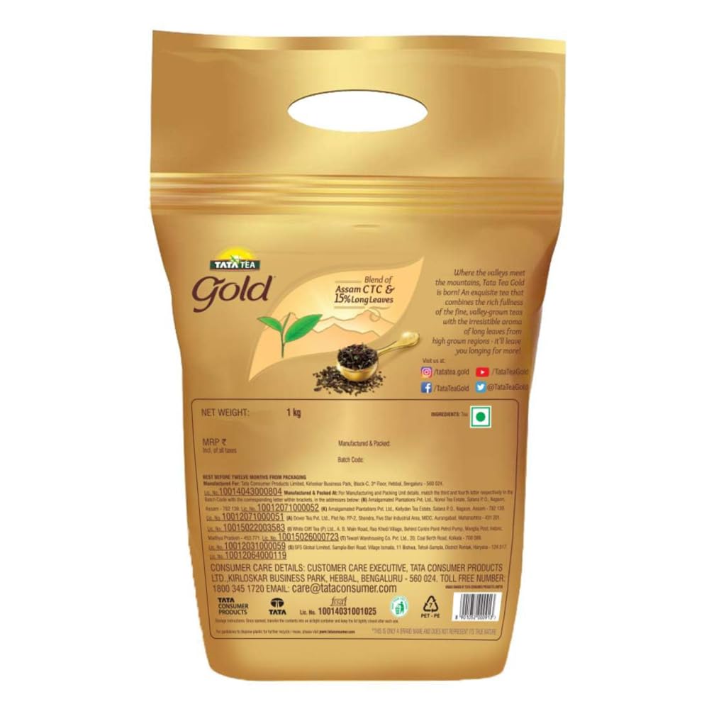 Tata Tea Gold Premium Assam Masala Tea - 1 Kg, 35.2 Ounce | Gently Rolled Aromatic Long Loose Leaves - Rich & Aromatic Chai Black Tea