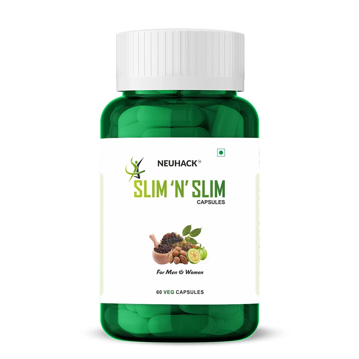 Neuhack Slim N Slim Weight & Fat Management Ayurvedic Veg Capsules With Garcinia Combogia, Pure Plant-based, Natural Being Gelatin - Free & Cruelty - Free | 60 Capsules 100gm 0.2lbs